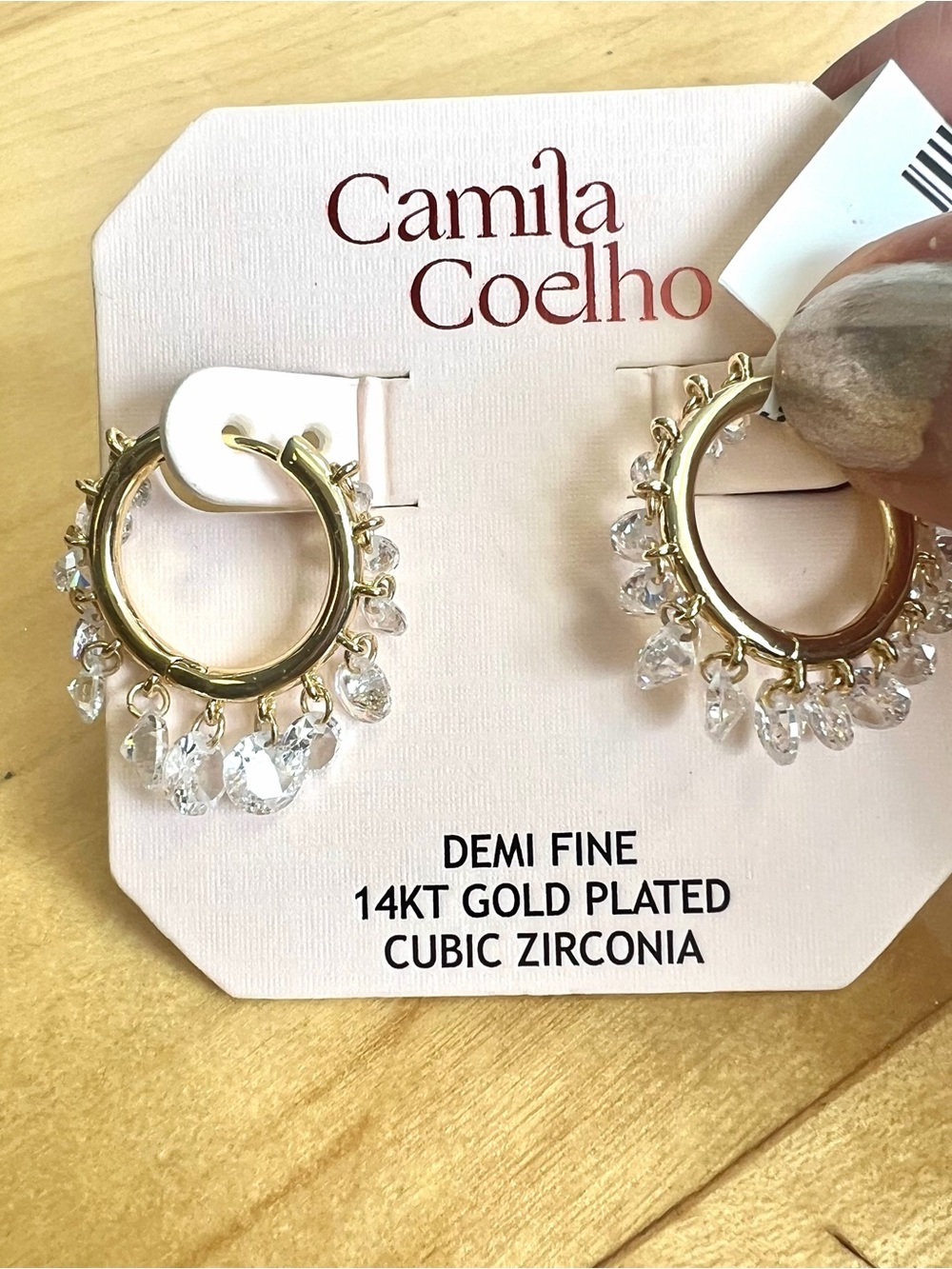NEW Camila Coelho Gold Hoop Earrings with Clear Zirconia Drops